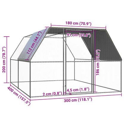 Chicken cage, chicken coop, steel, 3 x 4 x 2 m, run, outdoor enclosure, animal cage, poultry house