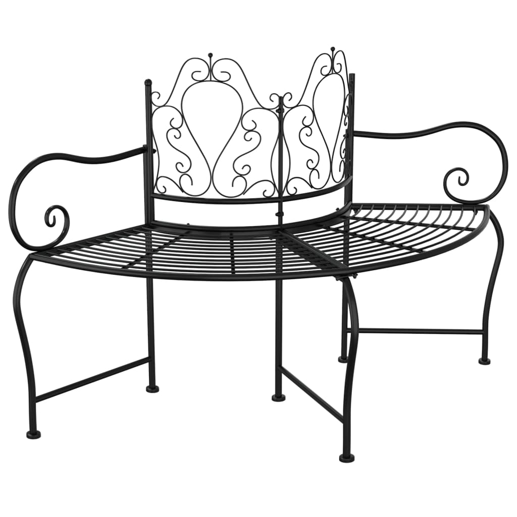 Baumbank halbrund 150 cm Schwarz Stahl schwarz Gartenbank