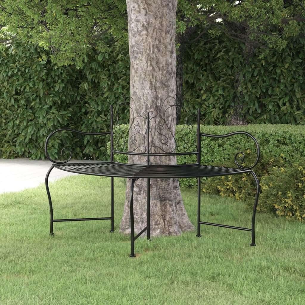 Baumbank halbrund 150 cm Schwarz Stahl schwarz Gartenbank