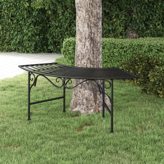 Baumbank halbrund 113 cm Schwarz Stahl schwarz Gartenbank