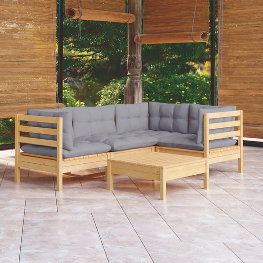 Garten-Lounge-Set 5-teilig Gartenmöbel mit Grauen Kissen Sitzgruppe