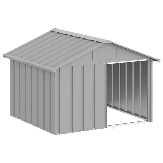 Hundehütte Grau 116,5x103x81,5 cm Wetterfest Verzinkter Stahl Metallhütte