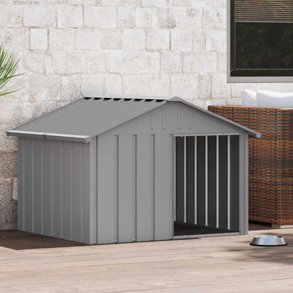 Hundehütte Grau 116,5x103x81,5 cm Wetterfest Verzinkter Stahl Metallhütte