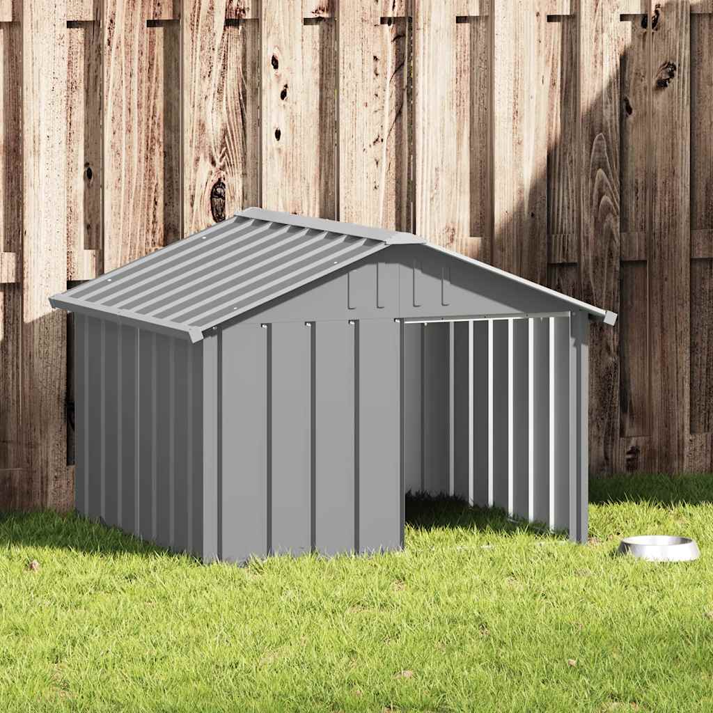 Hundehütte Grau 116,5x103x81,5 cm Wetterfest Verzinkter Stahl Metallhütte
