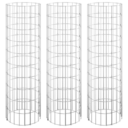 Gabionen-Säule 3 Stk. Rund Verzinkter Stahl Ø30x100 cm Steinkorb Grau