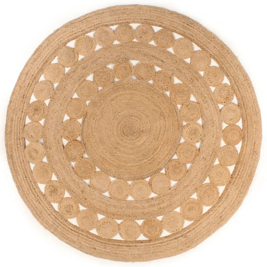 Teppich rund Flechtmuster Jute 210cm Rund Retro Boho natur braun