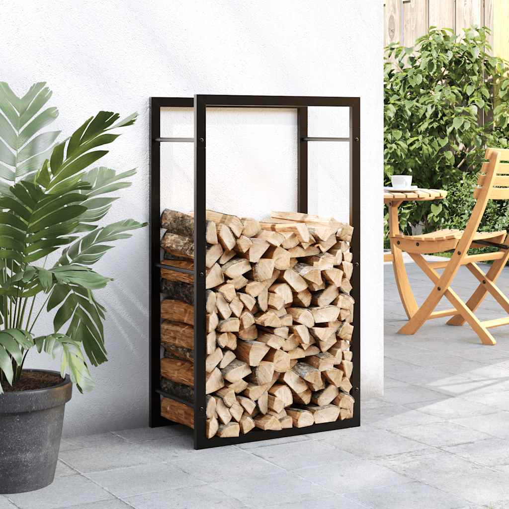 Firewood rack, steel, matte black, 50x28x94 cm, log storage, firewood holder