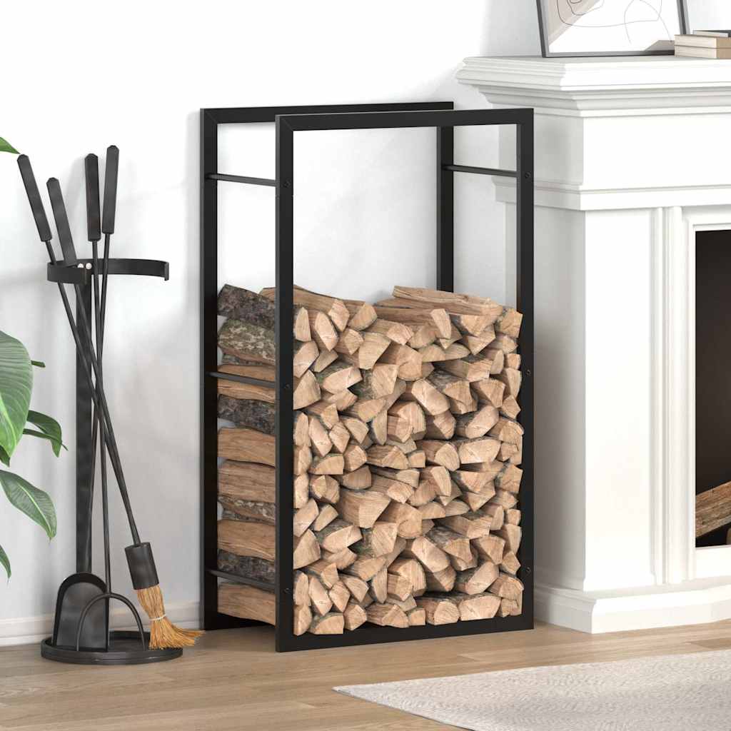 Firewood rack, steel, matte black, 50x28x94 cm, log storage, firewood holder