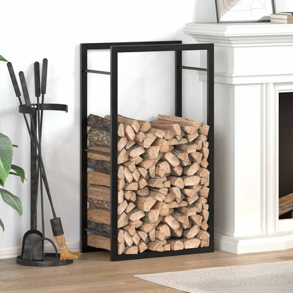 Firewood rack, steel, matte black, 50x28x94 cm, log storage, firewood holder