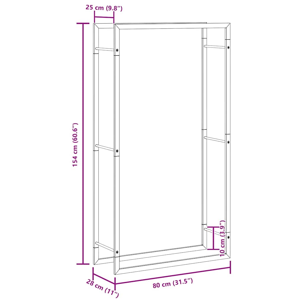 Firewood rack, steel, matte black, 80x28x154 cm, firewood storage, firewood holder