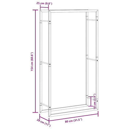 Firewood rack, steel, matte black, 80x28x154 cm, firewood storage, firewood holder