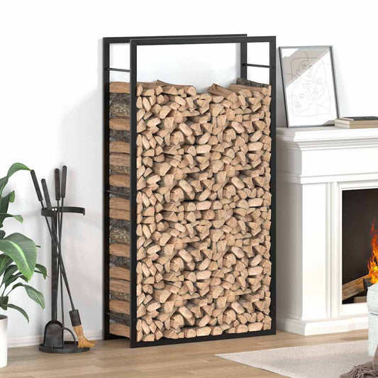 Firewood rack, steel, matte black, 80x28x154 cm, firewood storage, firewood holder