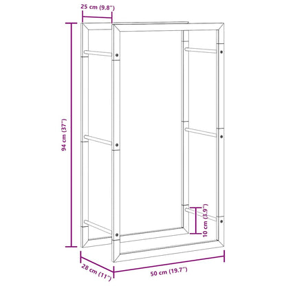 Firewood rack, stainless steel metal rack, silver, 50x28x94 cm, firewood storage, firewood stand