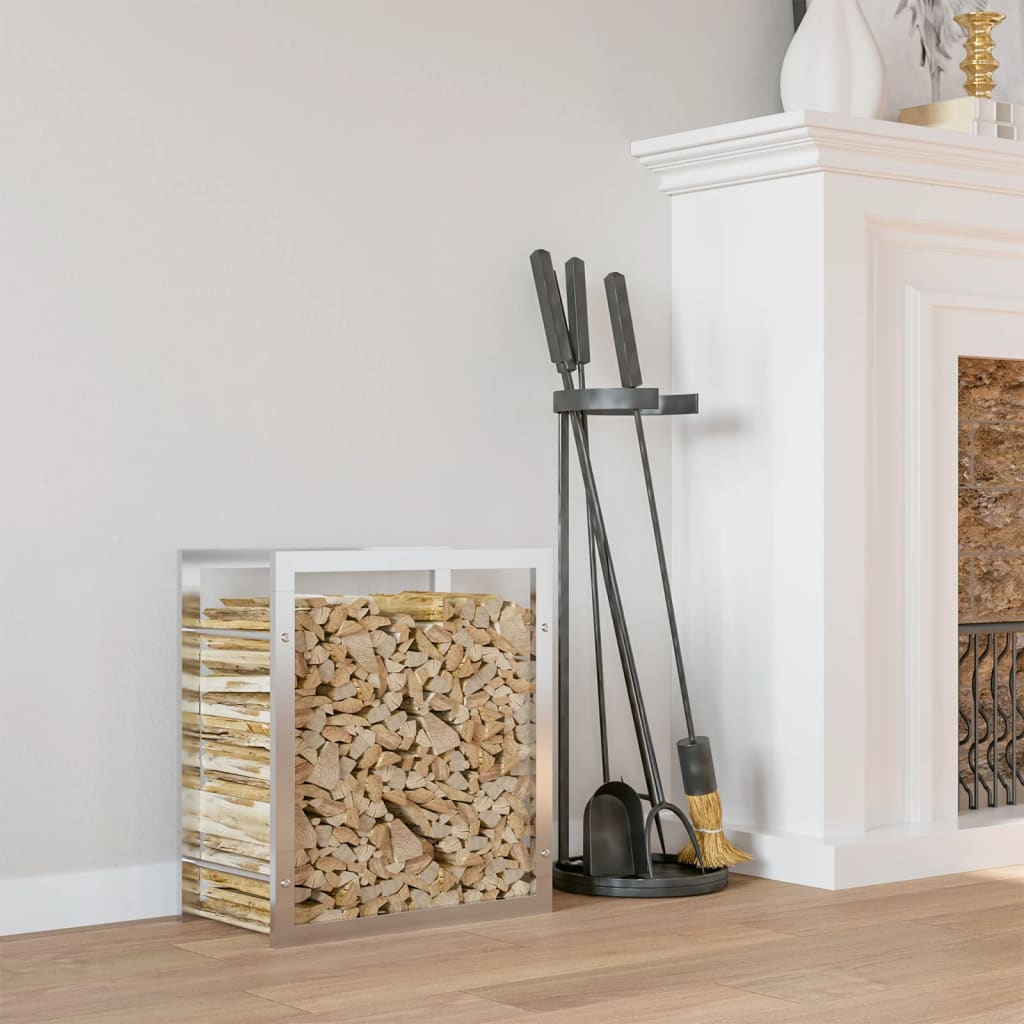 Firewood rack, stainless steel metal rack, silver, 80x28x86 cm, firewood storage, firewood stand
