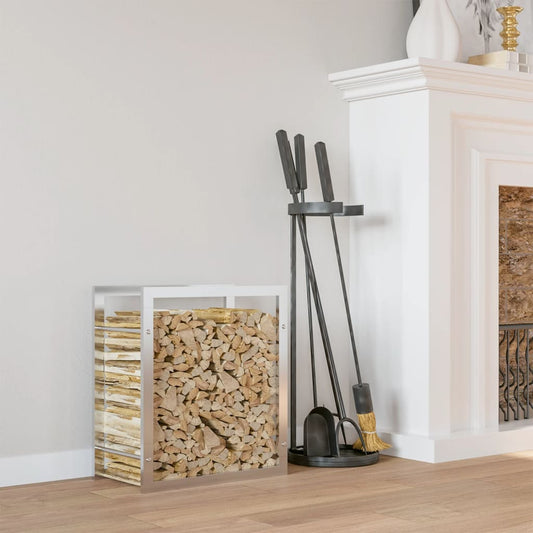 Firewood rack, stainless steel metal rack, silver, 80x28x86 cm, firewood storage, firewood stand