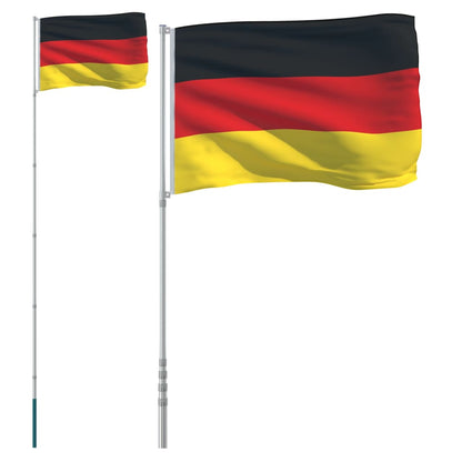 Flagpole with German flag, 5.55 m, aluminum telescopic pole, silver