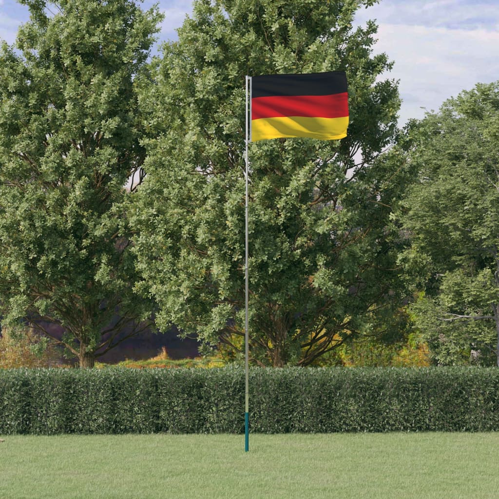 Fahnenmast mit Deutschlandflagge 5,55 m Aluminium Teleskopstange silber