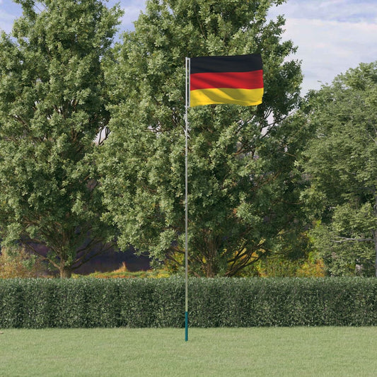 Fahnenmast mit Deutschlandflagge 5,55 m Aluminium Teleskopstange silber