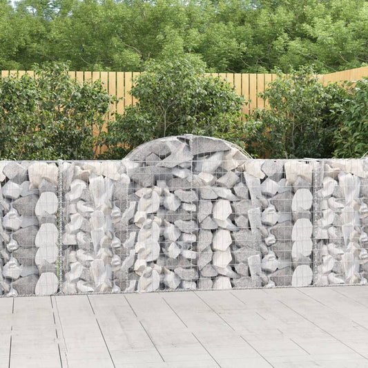 Gabione mit Hochbogen 200x30x100/120 cm Verzinktes Eisen Steinkorb Silber Grau