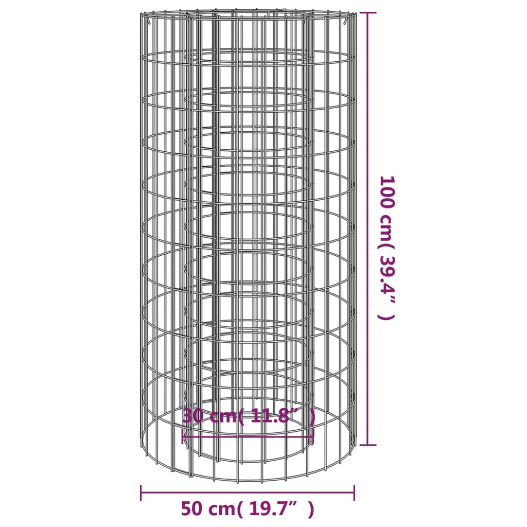 Gabionen-Feuerstelle Ø 50 cm 100 cm hoch Feuersäule Gartensäule Verzinkt Feuerschale