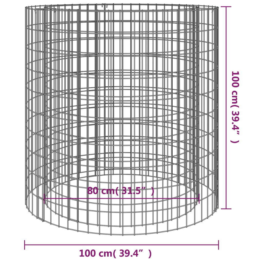 Gabionen-Feuerstelle Ø 100 cm 100 cm hoch Feuersäule Gartensäule Verzinkt Feuerschale