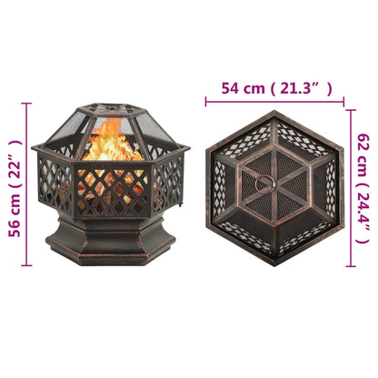 Fire basket with poker, rustic style, 62x54x56 cm XXL, steel, spark screen