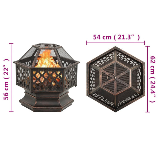 Feuerkorb mit Schürhaken Rustikal 62x54x56 cm XXL Stahl Funkenschutz