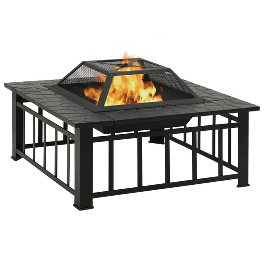 Fire basket with poker, rustic style, 79x79x46.5 cm, XXL steel spark screen
