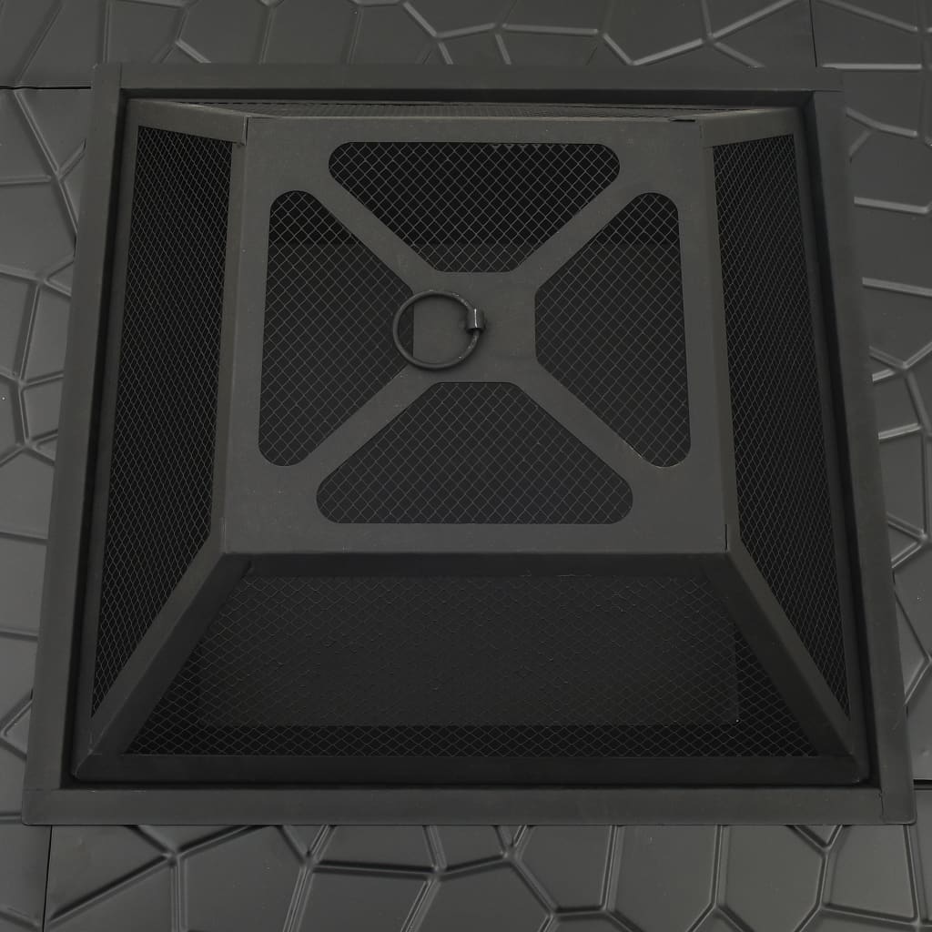 Feuerkorb mit Schürhaken Rustikal 79x79x46,5  cm XXL Stahl Funkenschutz