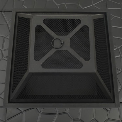 Fire basket with poker, rustic style, 79x79x46.5 cm, XXL steel spark screen