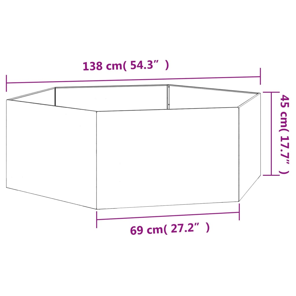 Hochbeet 138x120x45 cm sechseckig Cortenstahl rostig Pflanzbeet Pflanzkasten