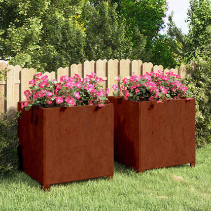 Raised garden bed, 2 planters with legs, rusty finish, 49x47x50 cm, Corten steel