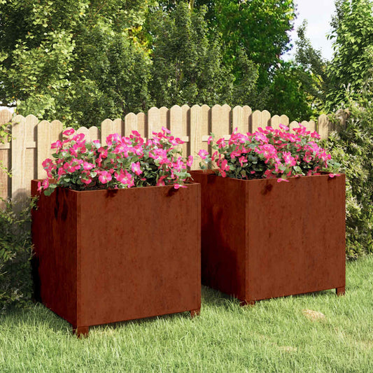 Raised garden bed, 2 planters with legs, rusty finish, 49x47x50 cm, Corten steel