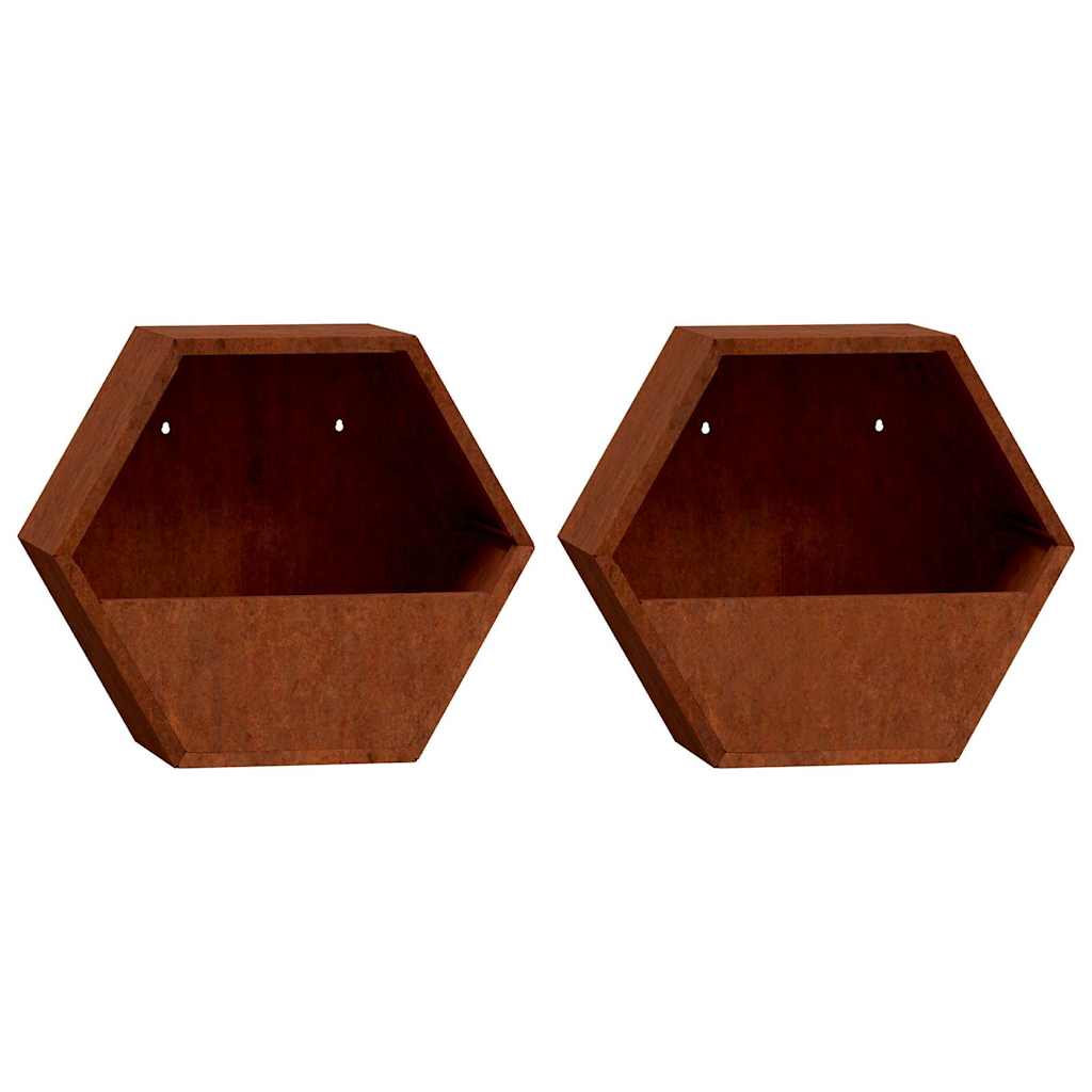 Wall-mounted planters, 2 pieces, rusty Corten steel, 30x10x25 cm, flower pot