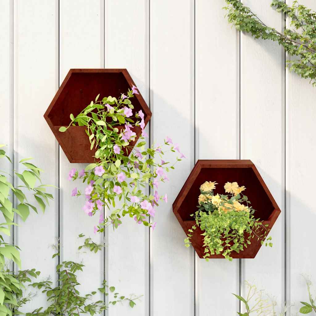 Wall-mounted planters, 2 pieces, rusty Corten steel, 30x10x25 cm, flower pot