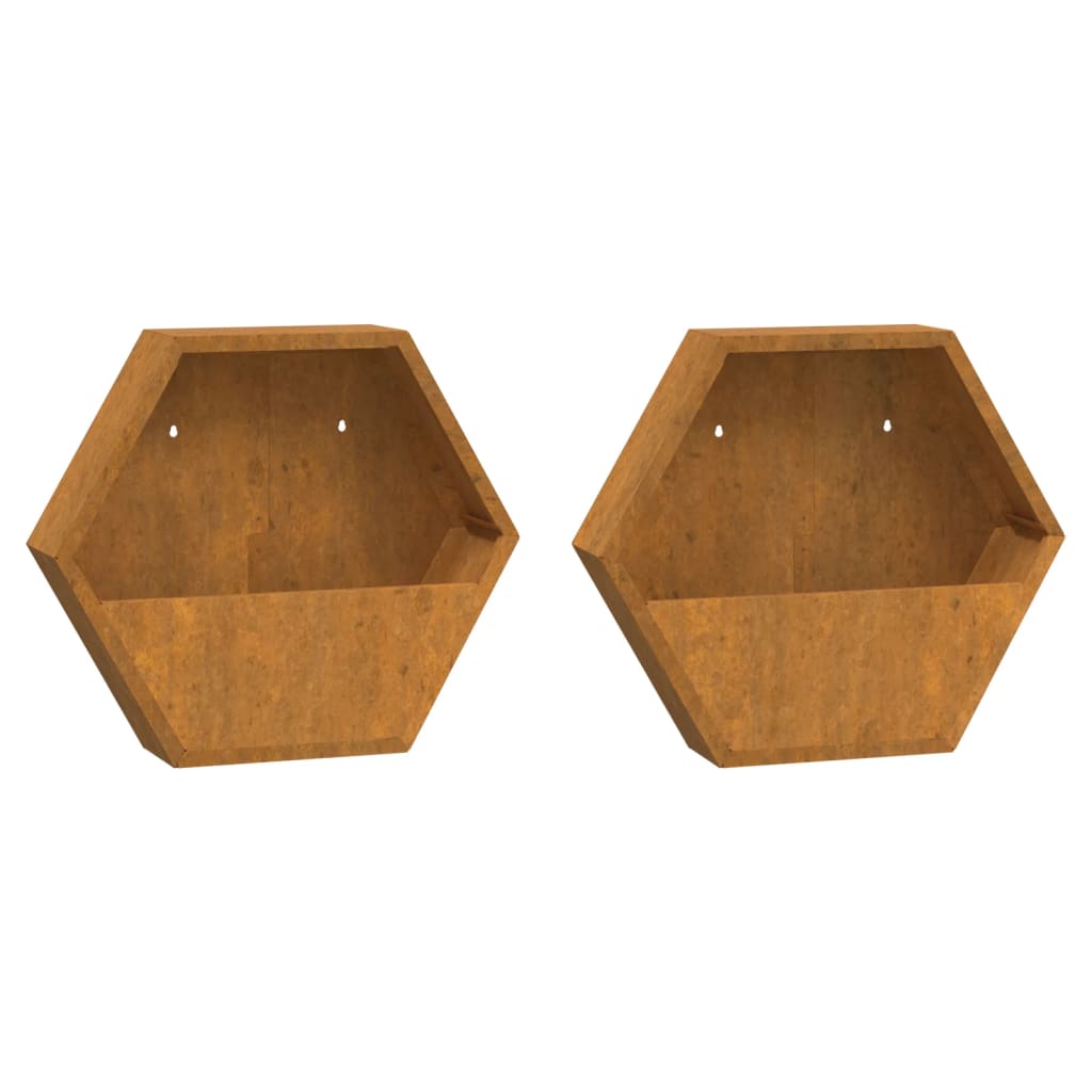 Wall-mounted planters, set of 2, rusty Corten steel, 46x10x40 cm, flower pot