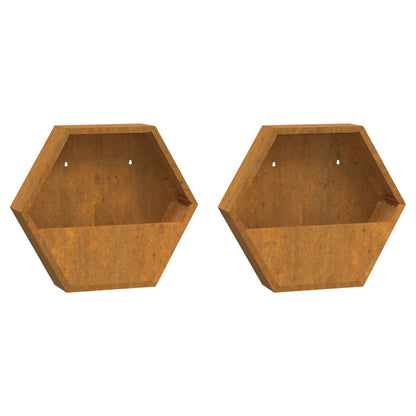Wall-mounted planters, set of 2, rusty Corten steel, 46x10x40 cm, flower pot