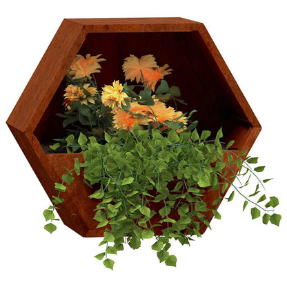 Wall-mounted planters, set of 2, rusty Corten steel, 46x10x40 cm, flower pot