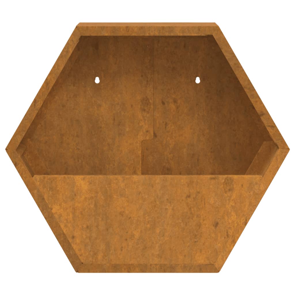 Wall-mounted planters, set of 2, rusty Corten steel, 46x10x40 cm, flower pot