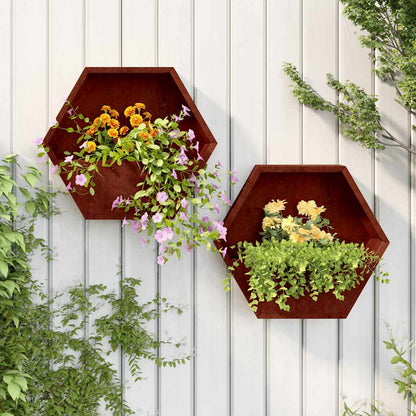 Wall-mounted planters, set of 2, rusty Corten steel, 46x10x40 cm, flower pot