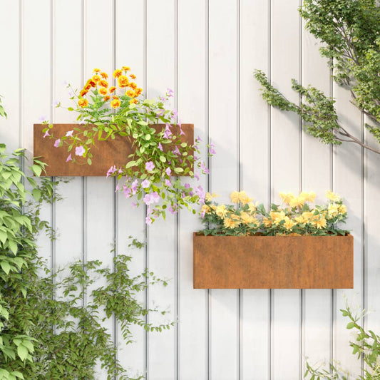 Wand-Pflanzkübel 2 Stk. Rostig Cortenstahl 57x10x17 cm Blumentopf