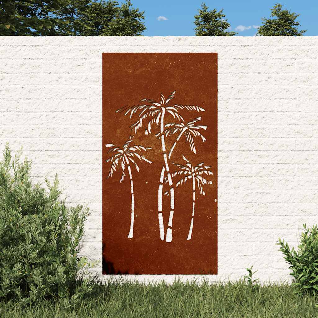 Garten Wanddekoration 105x155 cm rusty Cortenstahl Design Palmen Roststahl
