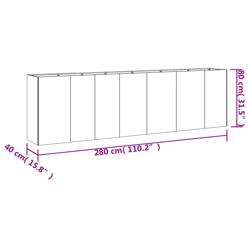 Hochbeet 280x40x80 cm Cortenstahl rostig Pflanzbeet Pflanzkasten