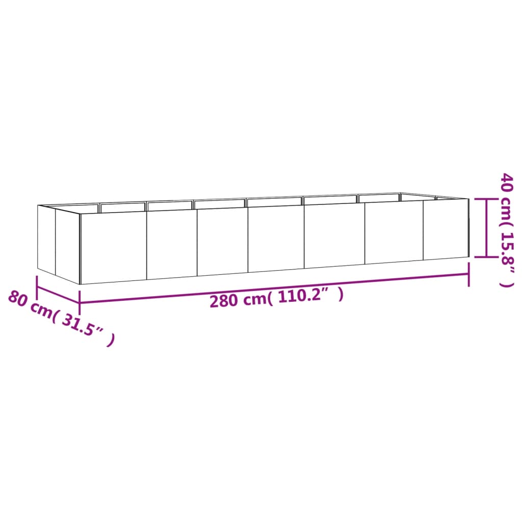 Hochbeet 280x80x40 cm Cortenstahl rostig Pflanzbeet Pflanzkasten