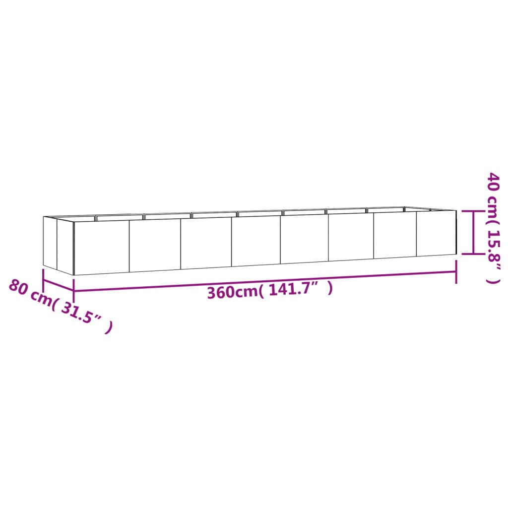 Hochbeet 360x80x40 cm Cortenstahl rostig Pflanzbeet Pflanzkasten