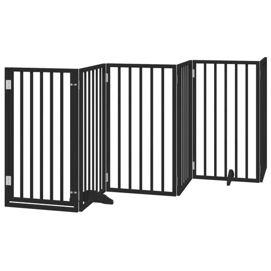 vidaXL 6-piece dog gate with door, foldable, black, 300 cm, poplar wood