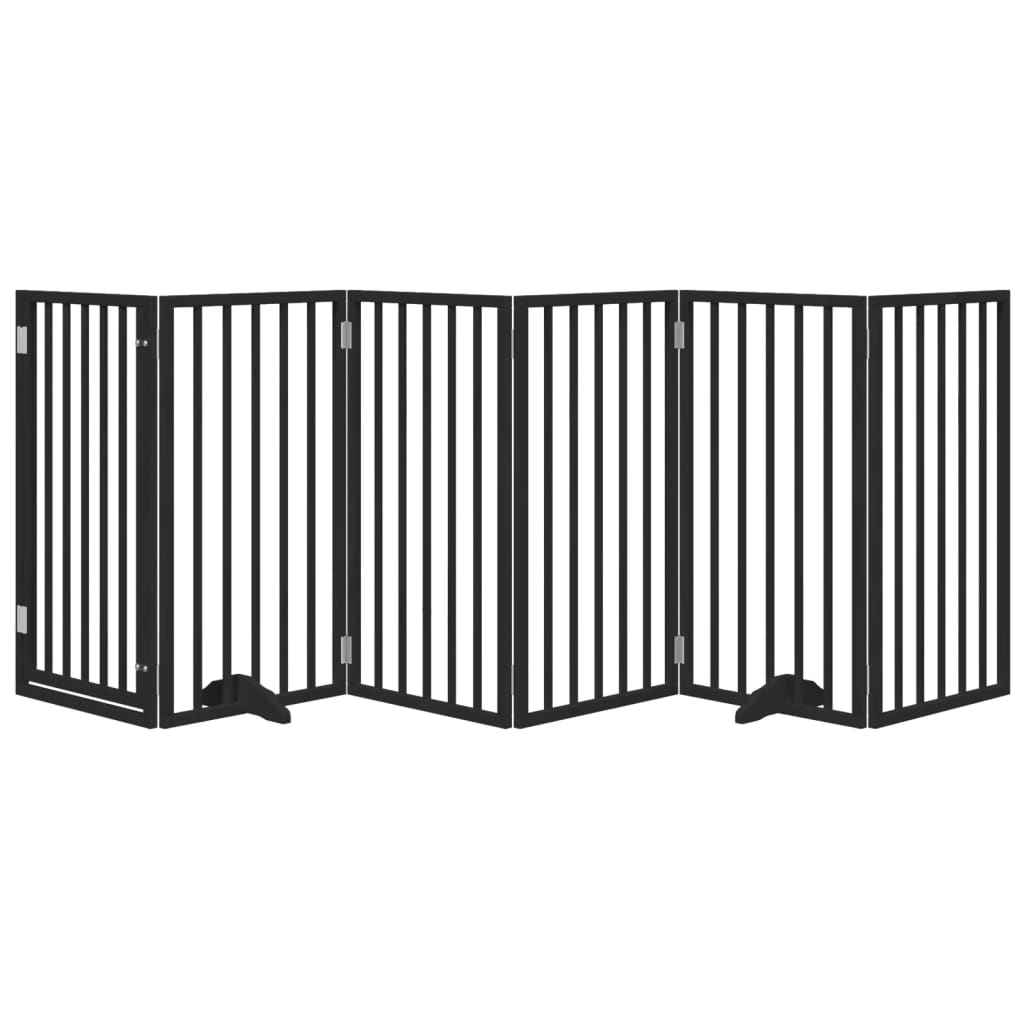 vidaXL 6-piece dog gate with door, foldable, black, 300 cm, poplar wood