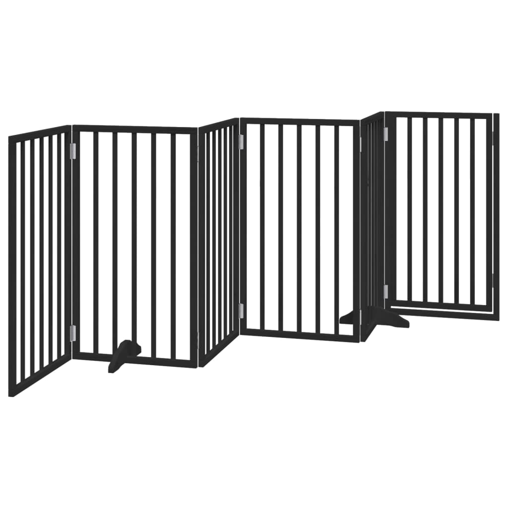 vidaXL 6-piece dog gate with door, foldable, black, 300 cm, poplar wood