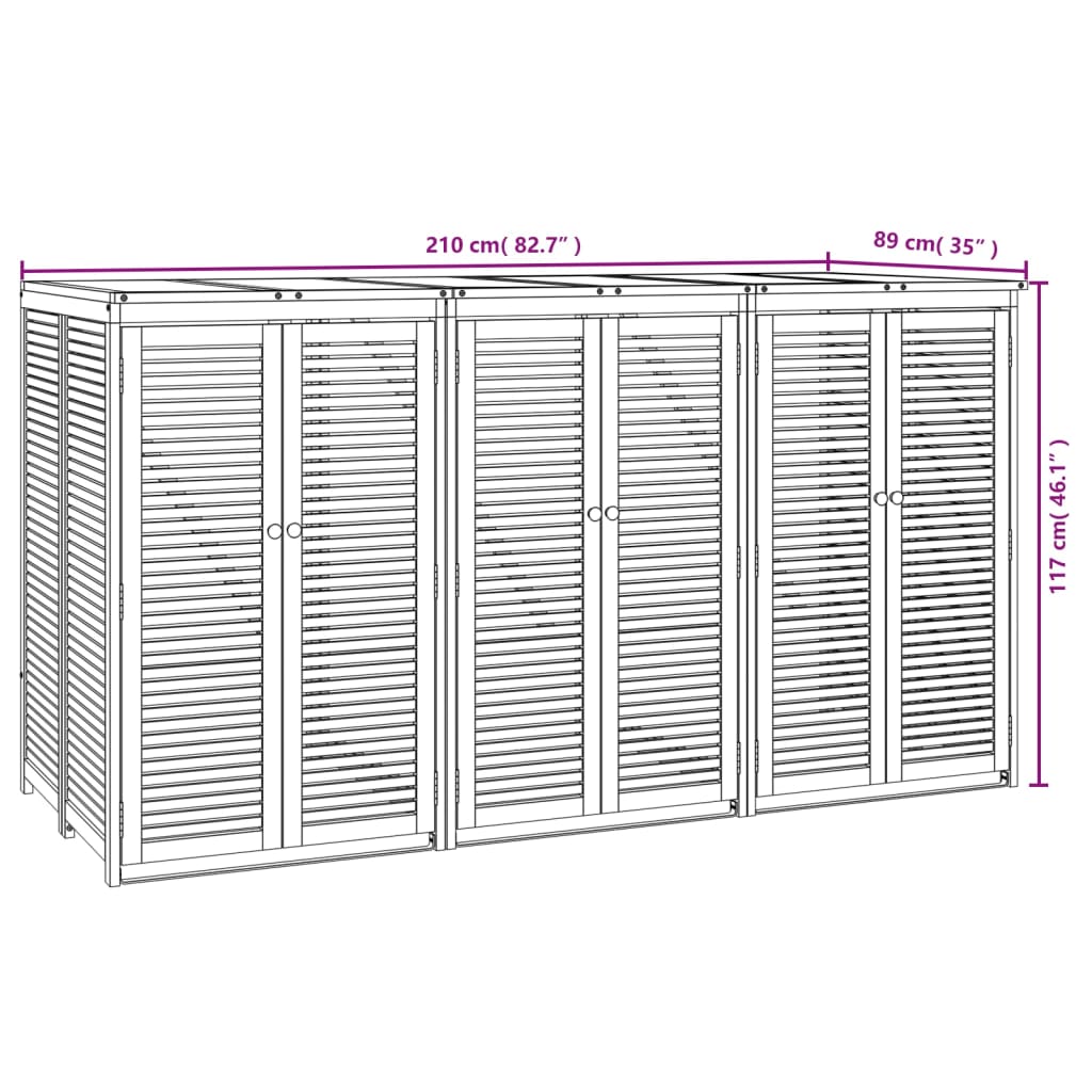 Mülltonnenbox für 3 Tonnen 210x89x117 cm Massivholz Akazie Braun Holz