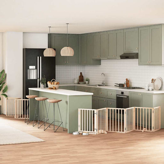 vidaXL 9-piece dog gate with door, foldable, 450 cm, poplar wood